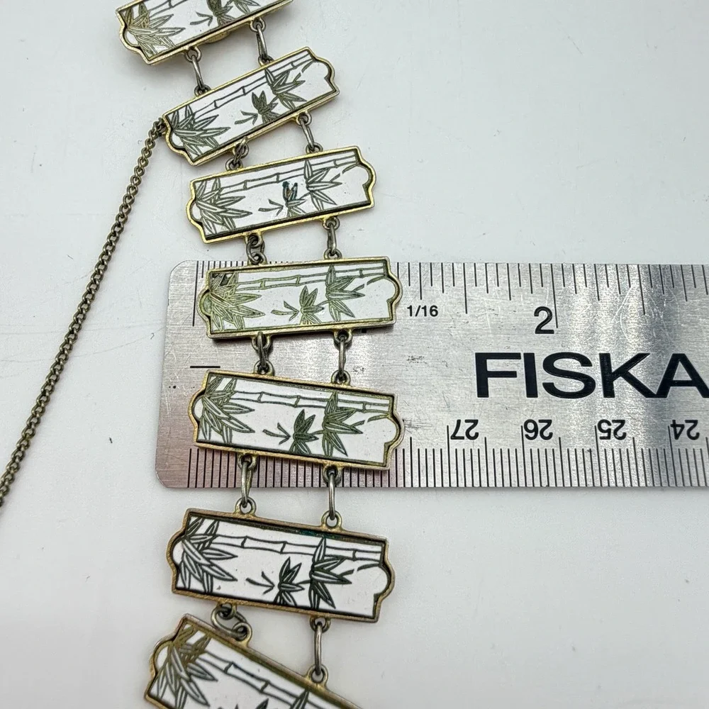 Vintage Japanese Satsuma Bamboo Bracelet Inlay Link Panel Security Chain Read
